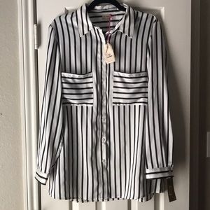 NWT Cremieux striped button blouse medium